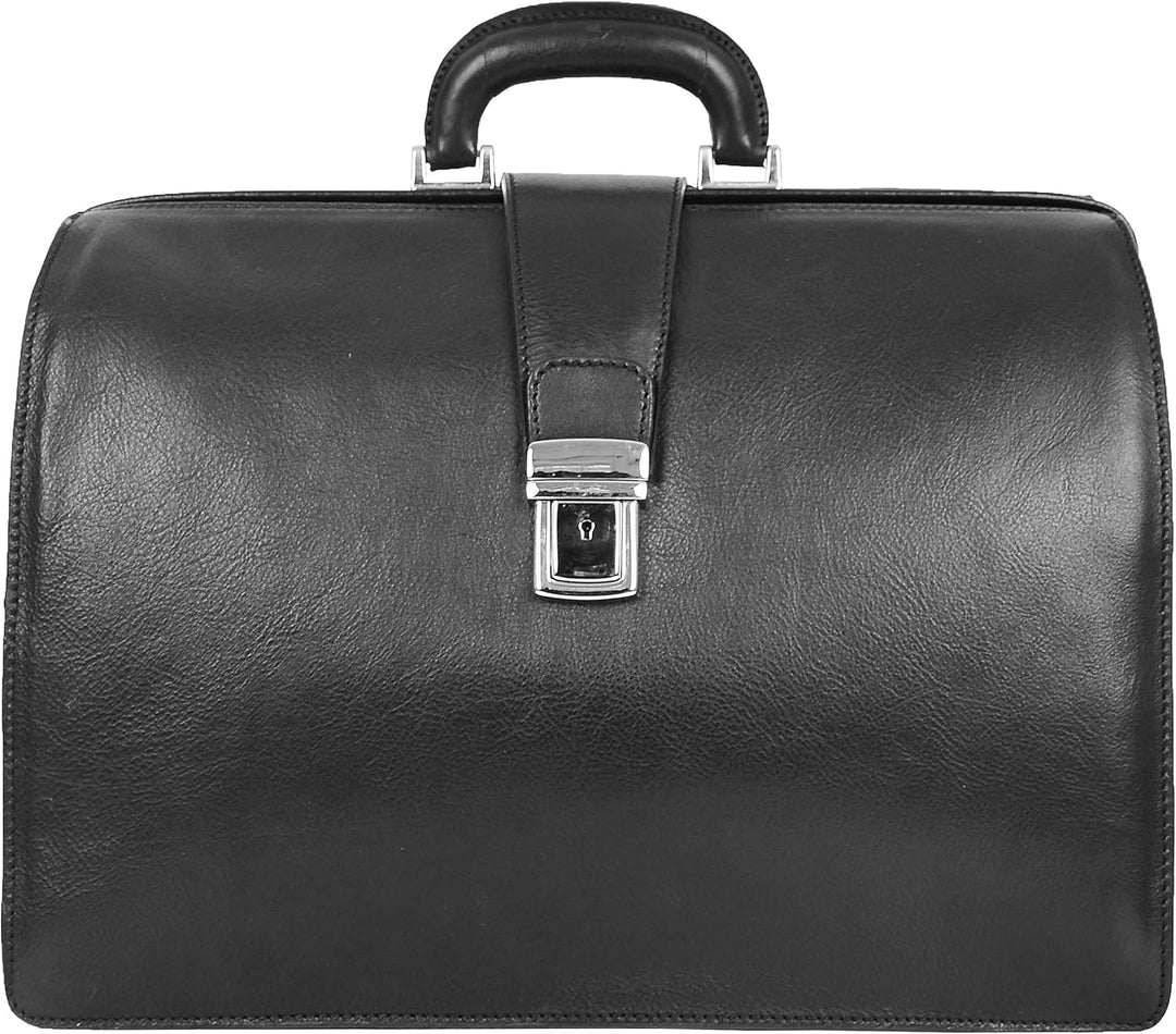 A1 FASHION GOODS Italienisches Leder Aktentasche für Ärzte Geschäft Profis Gladstone Tasche Schwarz