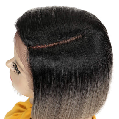 Début Lace Front Perücke für schwarze Damen Bob Perücke für weisse Damen Kunsthaar 24 cm 120g Grau G