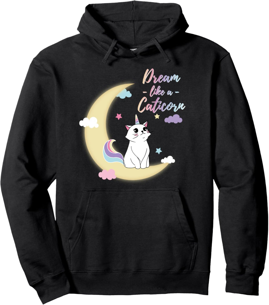 Dream Like A Caticorn Cloudy Moon Pullover Hoodie