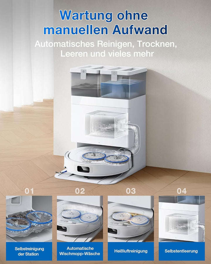 ECOVACS DEEBOT T30e Omni Saugroboter mit Wischfunktion, 25.000 Pa, OZMO Turbo 2.0 Wischen, ZeroTangl