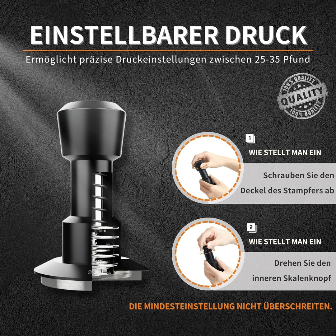 Tamper 53.35mm 4-Feder-System 25-35lbs Einstellbarer Anpressdruck Espresso Kaffee Tamper für Barista