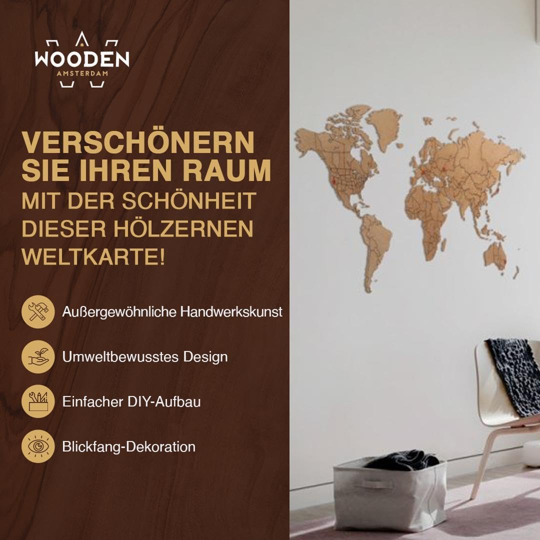 MiMi Innovations Luxuriöse Weltkarte True Puzzle aus Hochwertig Holz - Weltkarte Wand/Wanddekoration