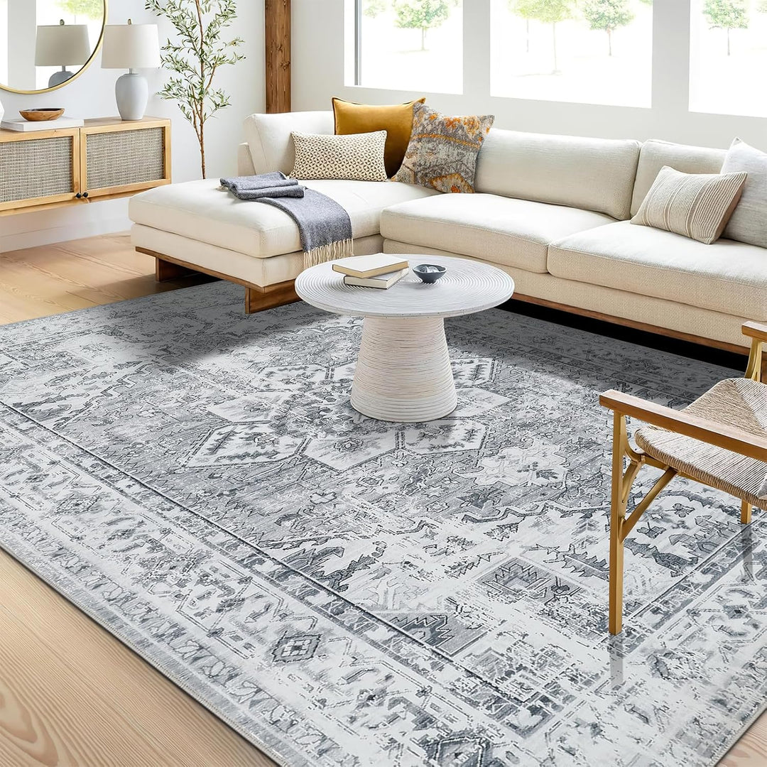 WONGS BEDDING Boho Teppich Wohnzimmer Schlafzimmer Kurzflor Teppiche Waschbar Weich rutschfest Vinta
