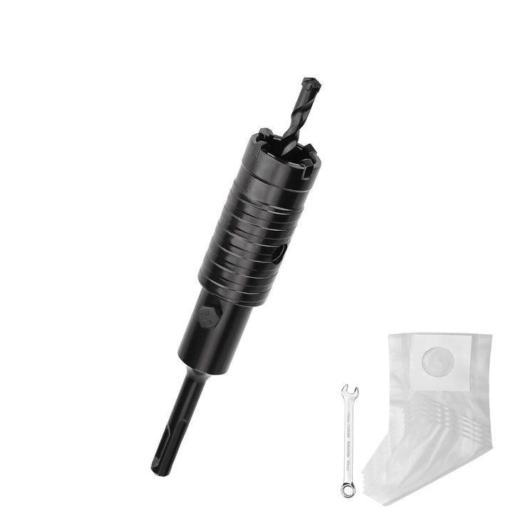 32MM Bohrkrone (XXL-Zähne) schwarz set mit 110mm SDS plus verlängerung und 4-Schneidigen Zentrierboh
