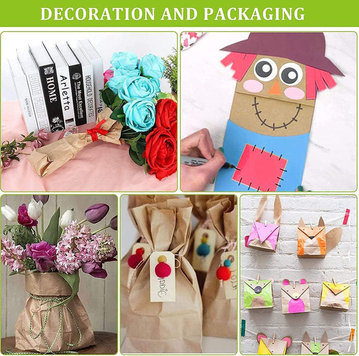 Gaoyong 100 Stück Papiertüten Gross 13*8*24cm Papiertüten Braun,Partytüten aus Papier,Geschenktüten