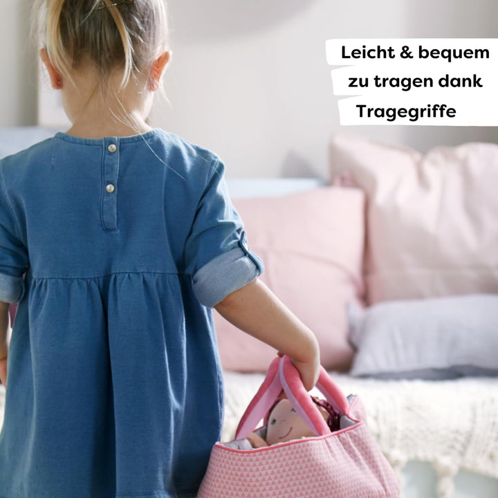 HABA 305072 - Puppentragetasche Rosarot, Puppenzubehör für Babypuppen und HABA-Stoffpuppen, Tragetas