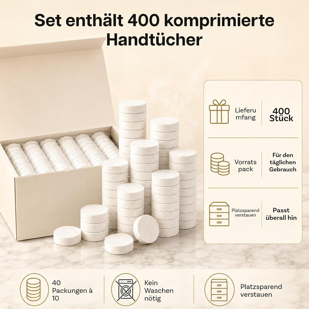 MMOBIEL Komprimierte Einwegtücher für Gesichtspflege 400 Stück 33×21×7,6 mm Zellulose-Gesichtstücher