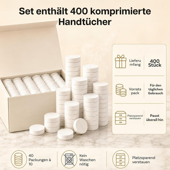 MMOBIEL Komprimierte Einwegtücher für Gesichtspflege 400 Stück 33×21×7,6 mm Zellulose-Gesichtstücher