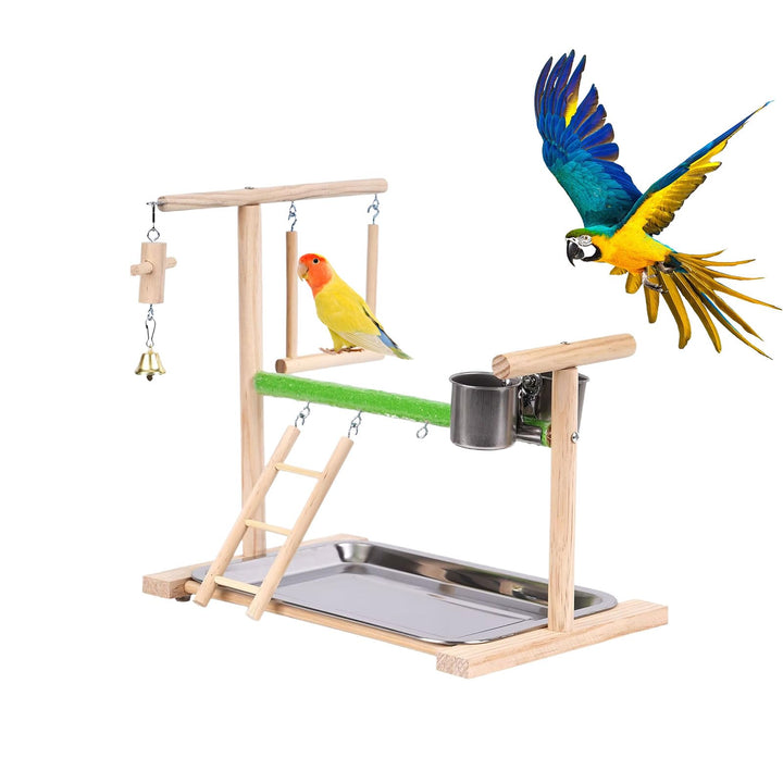 Vogel Spielplatz, Holz Wellensittich Spielplatz Freisitz mit 2 Edelstahl Feeder-Cup Spielzeug Leiter