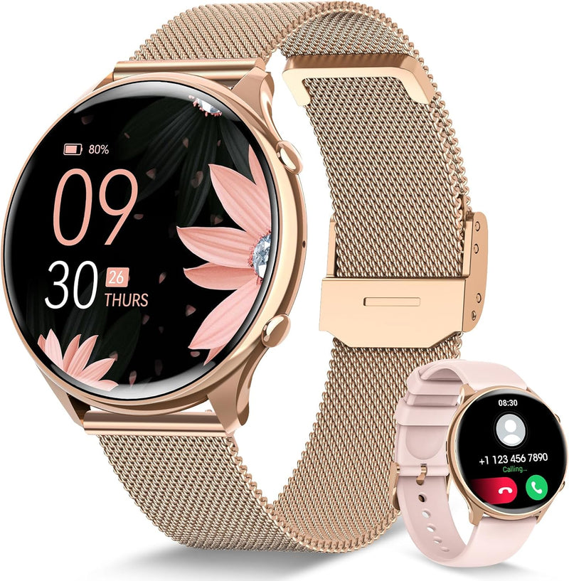 RUXINGX Smartwatch Damen mit Telefonfunktion, HD Voll Touchscreen, Fitness Tracker mit 120 Sportmodi