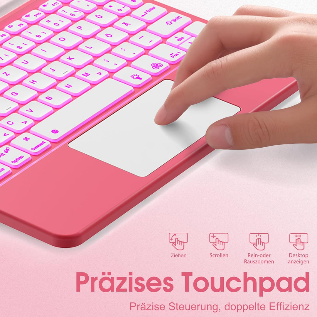 Vobafe Bluetooth Tastatur mit Touchpad, 7-farbiges Backlight iPad Tastatur | Traleicht Kabellose QWE