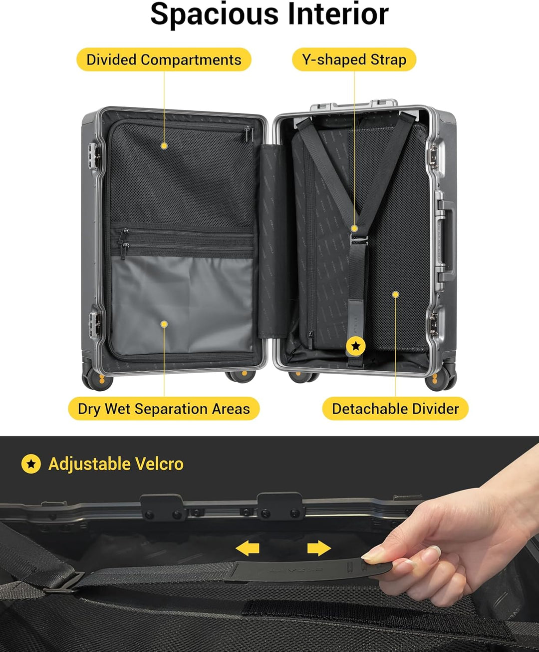 LEVEL8 Koffer, Reisekoffer Aluminium Rahmen, Handgepäck Koffer Cabin Trolley Hartschalen Spinner Mit