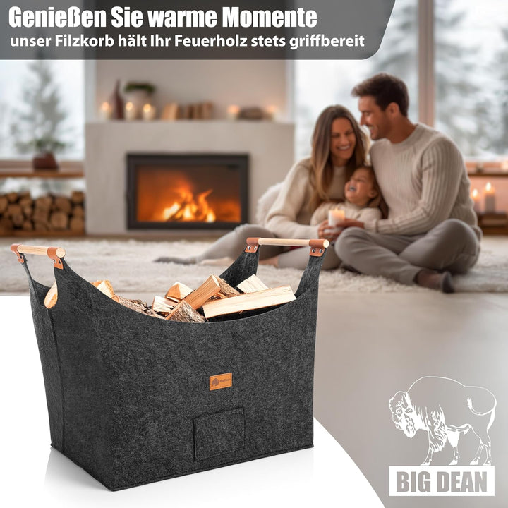 BigDean 2 Stück Holzkorb für Kaminholz belastbar bis 15kg – Brennholzkorb aus robustem Filz