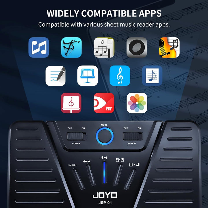 JOYO Bluetooth-Seitenwender-Pedal, wiederaufladbar, kabellos, Seitenumblätter-Fusspedal, Notenlese-C