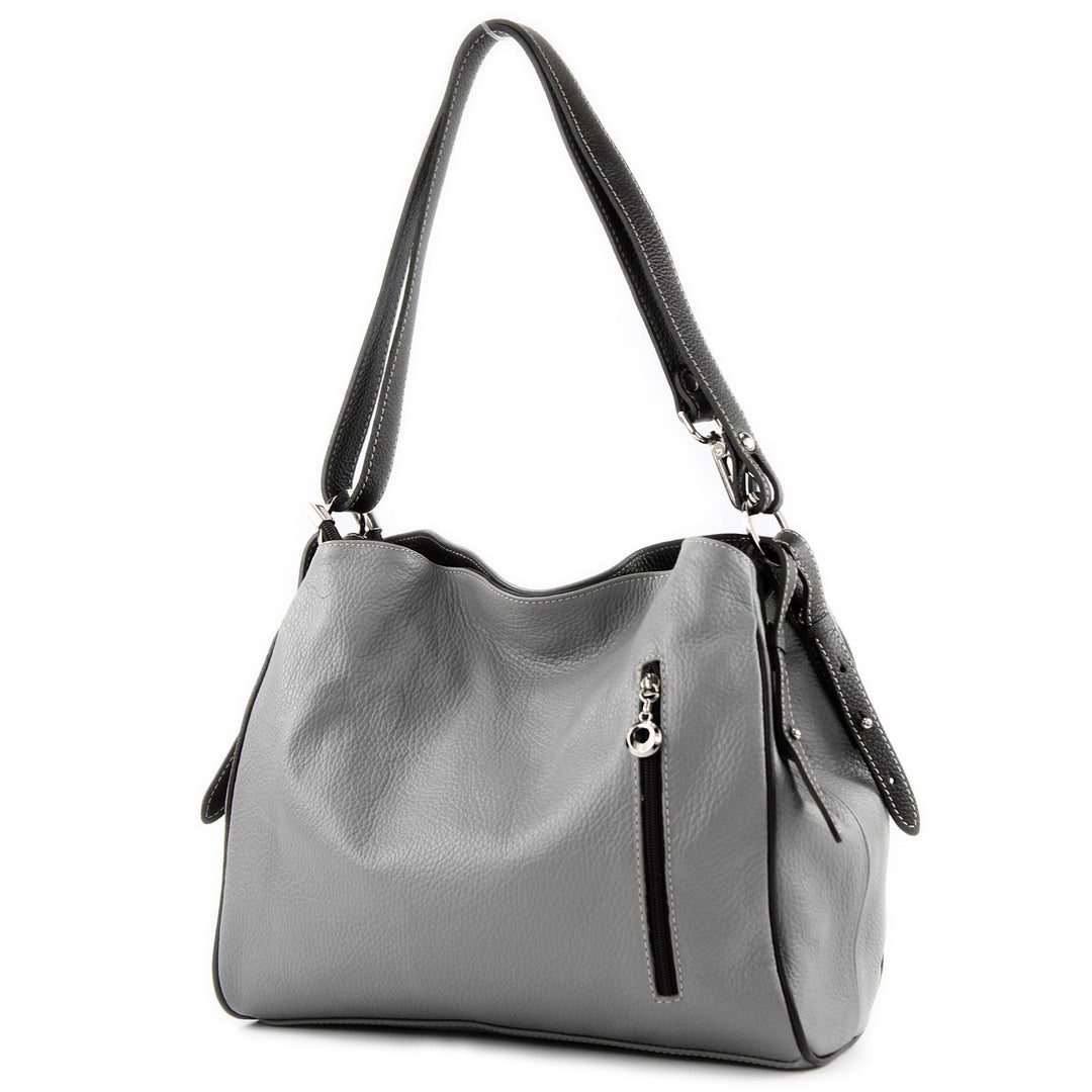 modamoda de T119 / T220 Damen Leder Schultertasche Umhängetasche 2 Grössen handmade in Italy Grau/Du
