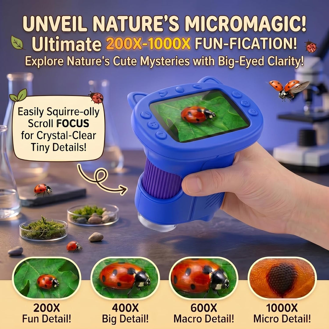 Mikroskop für Kinder, 1000X 4K Digitales Mini-Mikroskop mit 2,4″ IPS-Display, 8 LED Licht, USB-aufla