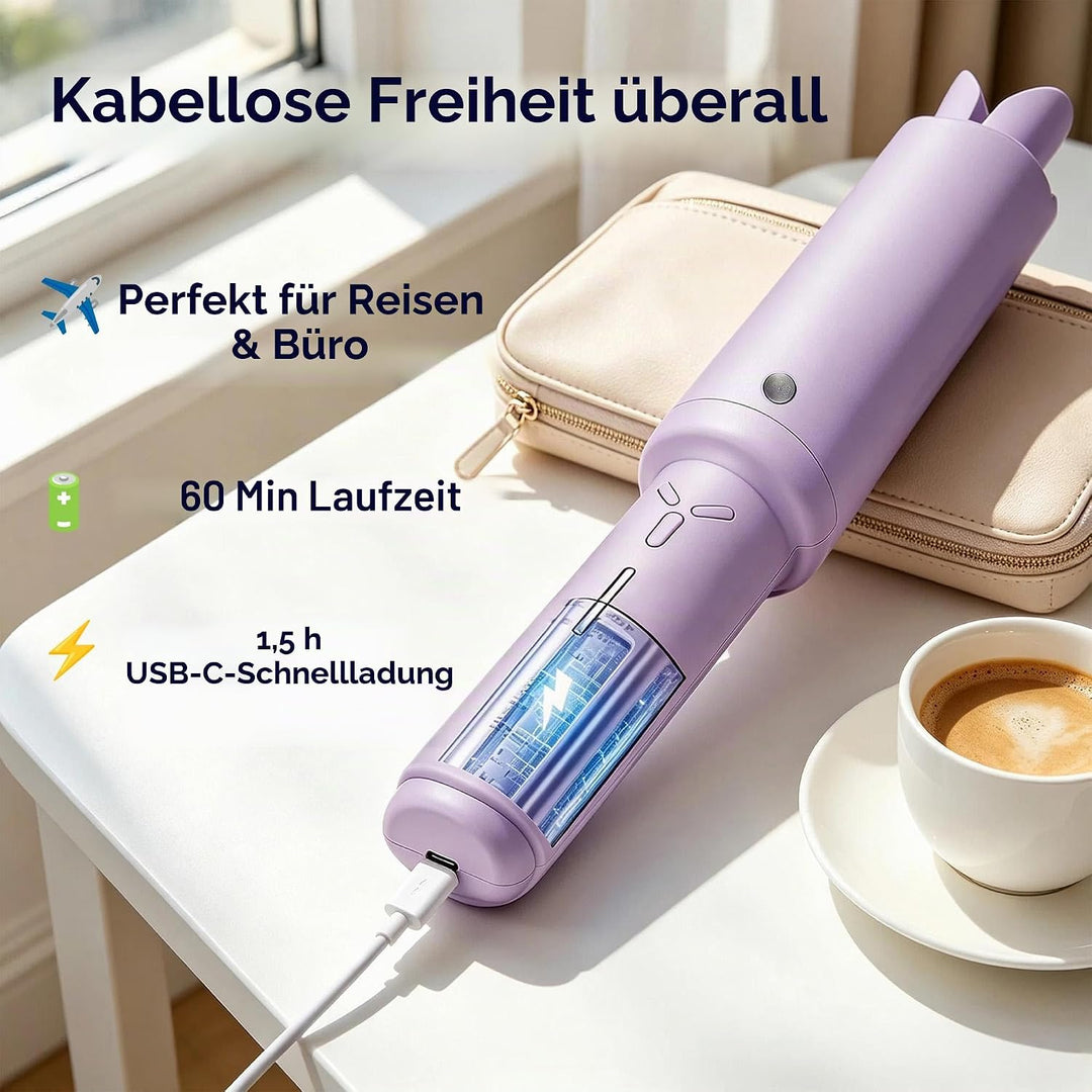 Automatischer Kabelloser Lockenstab – 8 Sek. Schnellcurl, 32mm Titan-Turmalin für Grosse Locken &amp; Bo