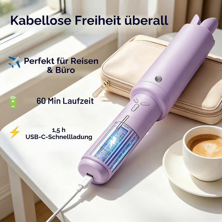 Automatischer Kabelloser Lockenstab – 8 Sek. Schnellcurl, 32mm Titan-Turmalin für Grosse Locken &amp; Bo