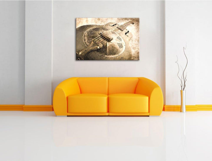 altmodische Gitarre aus Stahl Format: 100x70 auf Leinwand, XXL riesige Bilder fertig gerahmt mit Kei
