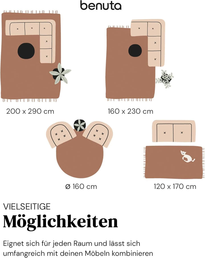 benuta Nest Hochflorteppich Whisper - Hellbraun 120x170 cm - Kuschelig Weicher Teppich für Schlaf- u