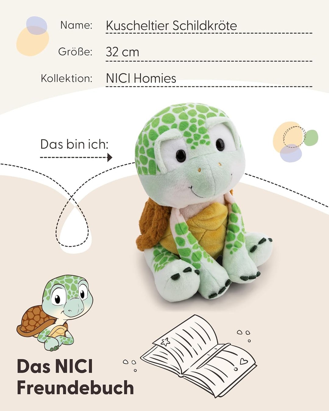 NICI Kuscheltier Schildkröte 32cm - grün - 63072 | Stofftier aus weichem Plüsch, niedliches Plüschti