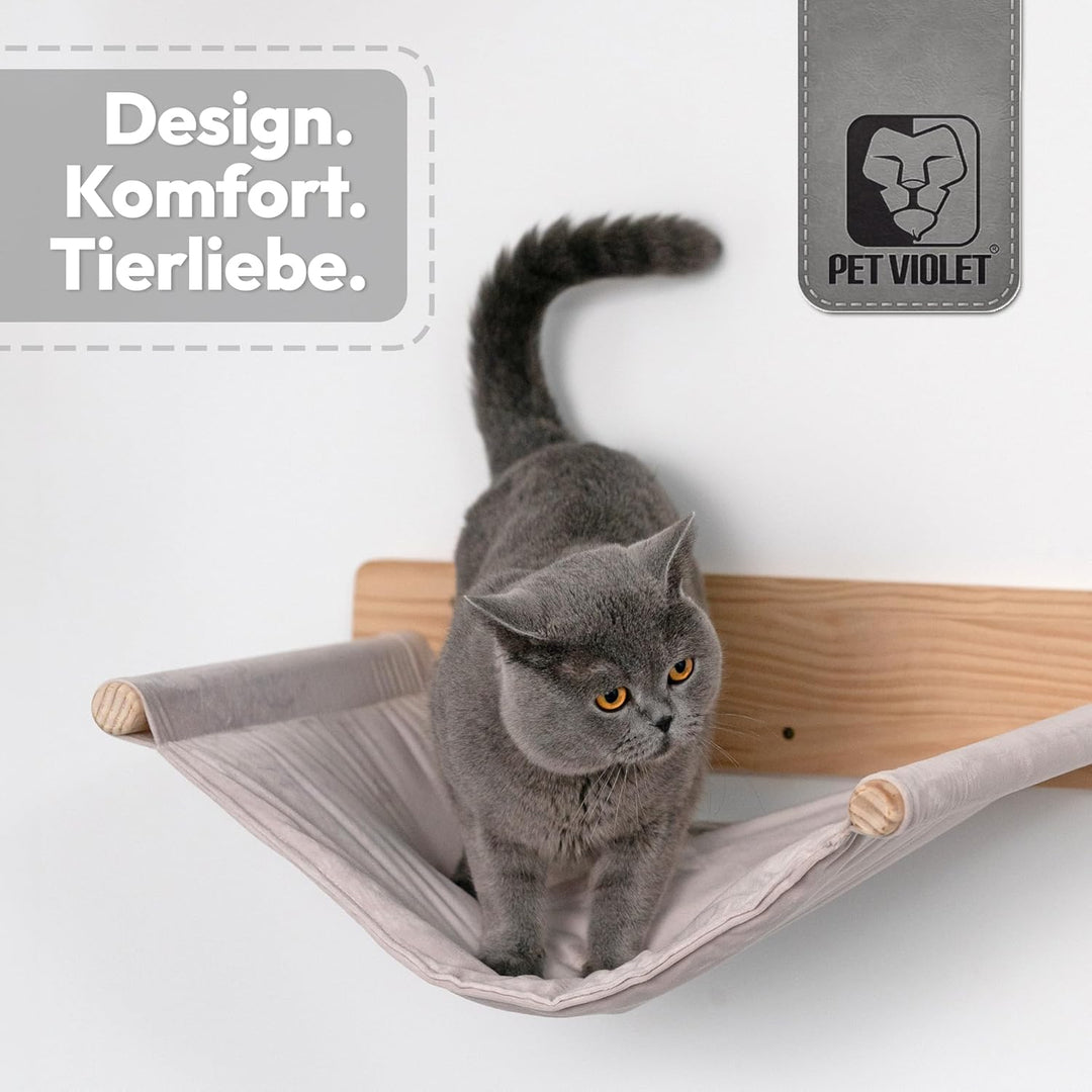 Katzen Wand-Hängematten Set – 2 Hängematten & 3 Plattformen aus Massivholz & Sisal Modularer Katzen