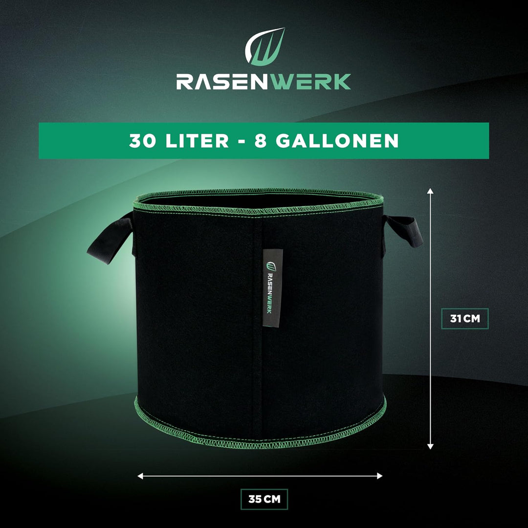 30 Liter Pflanztasche aus Vliesstoff - Pflanzsack für Garten, Gewächshaus &amp; Balkon - Pflanzbeutel fü