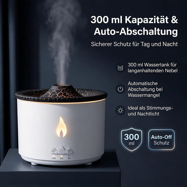 Vulkan Luftbefeuchter, Flammen Aroma Diffusor, 300ml Kapazität Weiss, Weiss