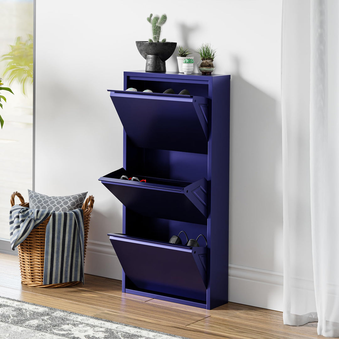 [en.casa] Schuhschrank Sokndal Schuhkipper mit 3 Klappen Metall Schuhkommode für 6 Paar Schuhe 104 x