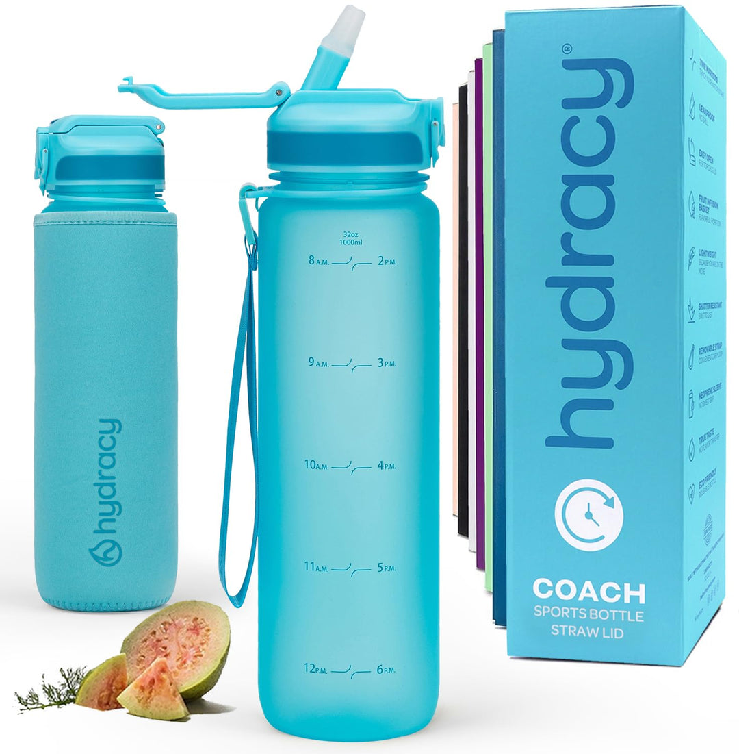 Hydracy Trinkflasche mit Strohhalm und Zeitmarkierung - 1L Wasserflasche - BPA-freie Trinkflasche -