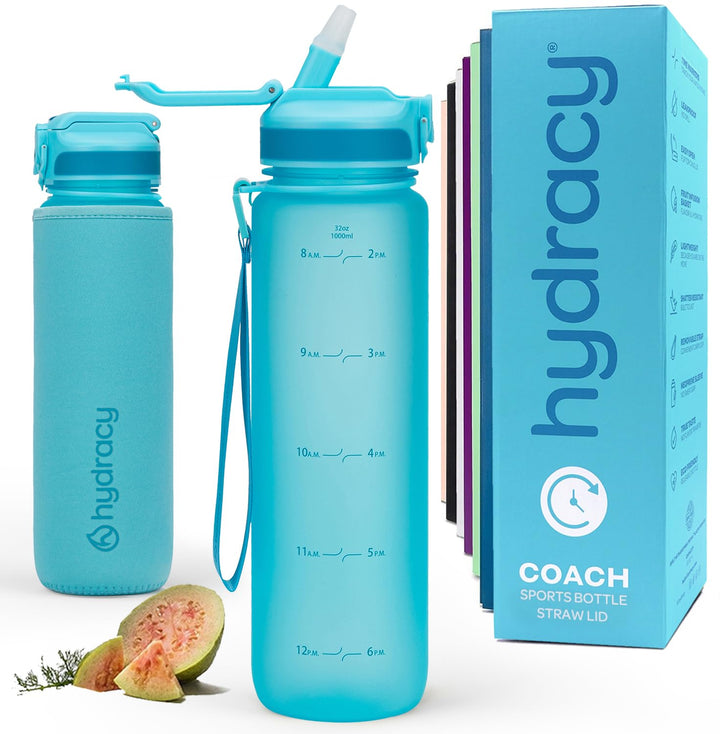 Hydracy Trinkflasche mit Strohhalm und Zeitmarkierung - 1L Wasserflasche - BPA-freie Trinkflasche -