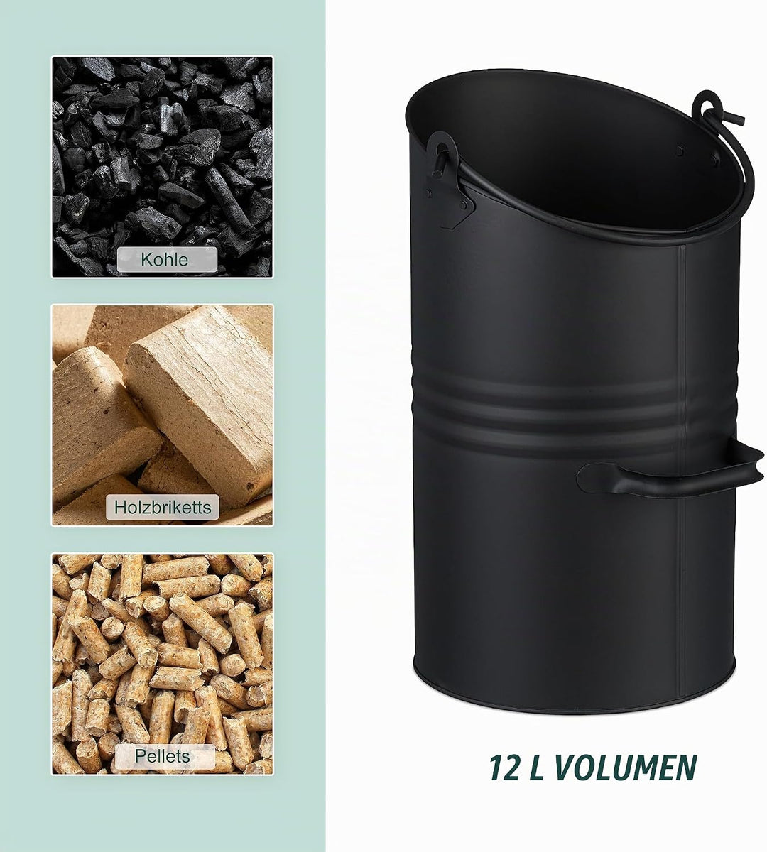 Relaxdays Kohlenschütte, 12 Liter, Eisen, Kohleeimer mit Griff &amp; Henkel, Kohlekorb zum Nachfüllen, K