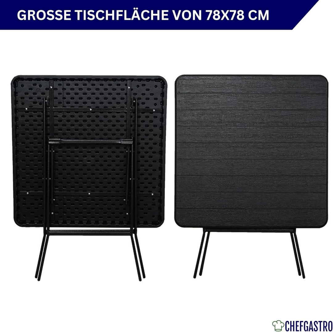 CHEFGASTRO Balkontisch klappbar 78x78cm Gartentisch wetterfest 4 Personen Kunststoff Holz Optik Schw