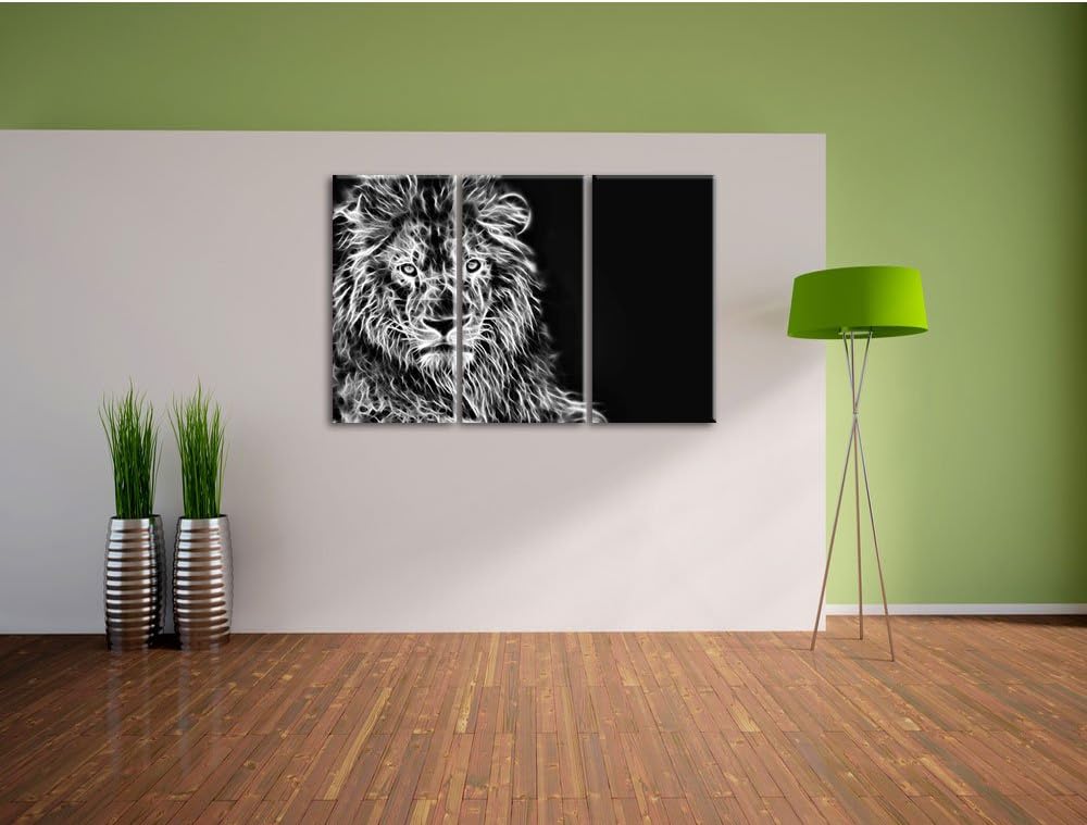 Pixxprint Monocrome, Löwe, Natur, Afrika 3-Teiler Leinwandbild 120x80 Bild auf Leinwand