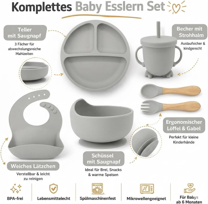 Eliano Sicheres & Rutschfestes Silikon Baby-Geschirrset - 6-teilig | Perfekt für die Beikosteinführu