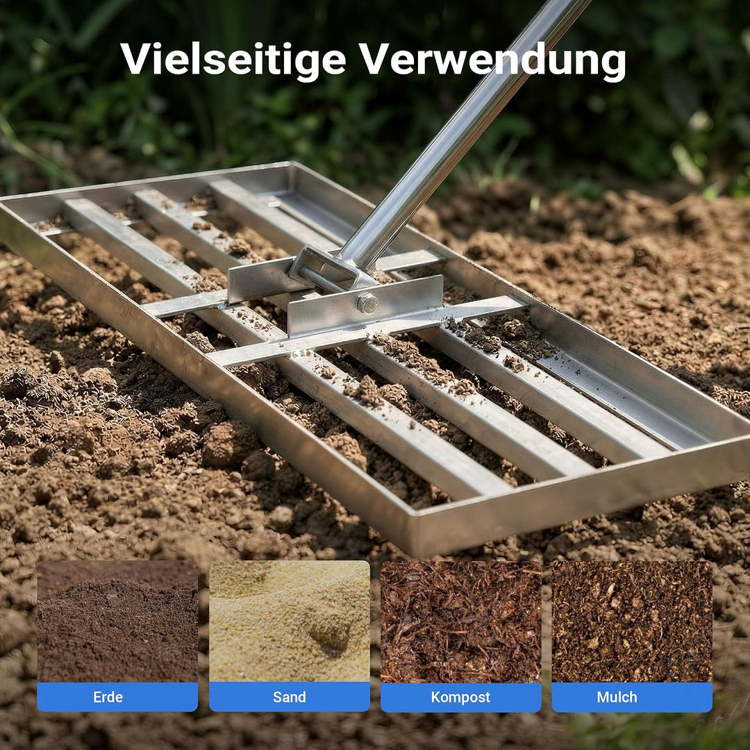 Wiltec Edelstahl Rasenrakel mit Stiel Grösse L, Flächenebner 35 x 75 x 2,8 cm Unebenheiten im Rasen