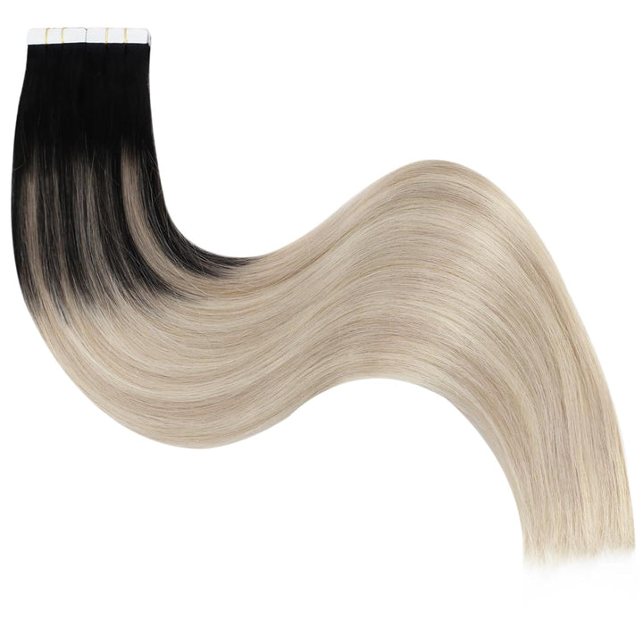 Ugeat Tape Extensions Echthaar Platinblond Ombre 40 cm Ombre Echthaar Extensions Tape Naturschwarz O