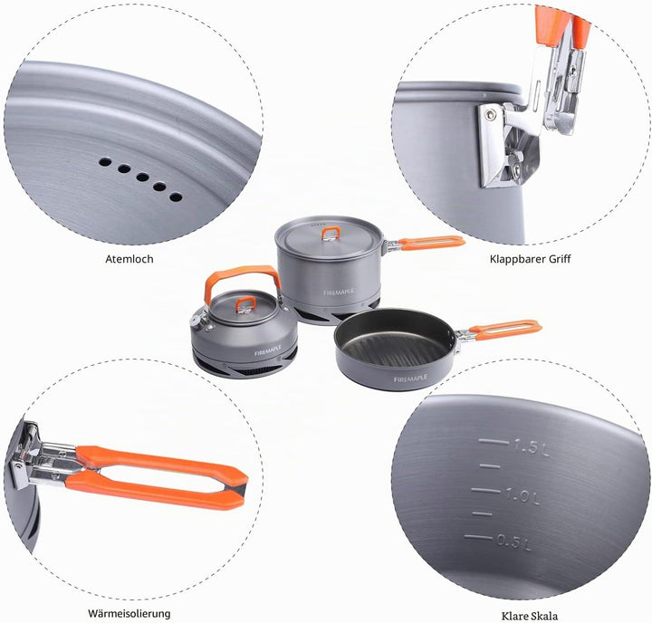 Fire-Maple Feast Series Camping-Kochgeschirr-Set | Outdoor-Kochset mit Topf, Wasserkocher, Pfanne, S