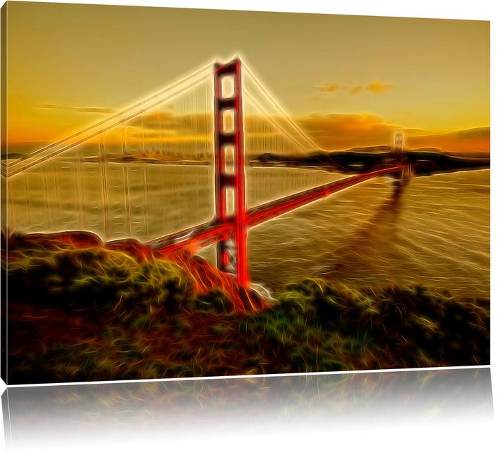 Pixxprint Golden Gate Bridge als Leinwandbild/Grösse: 100x70 cm/Wandbild/Kunstdruck/fertig bespannt,