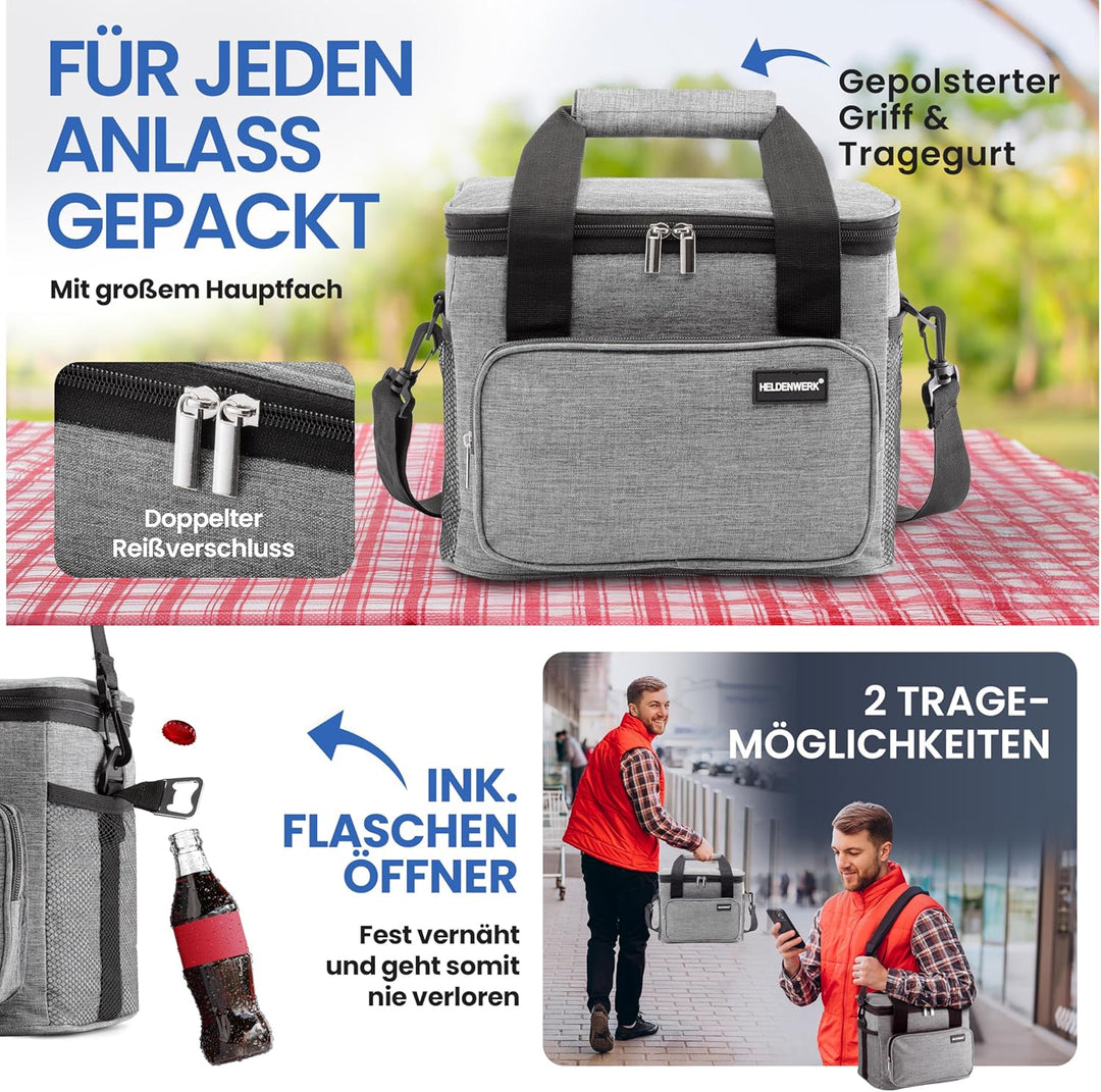 HELDENWERK Kühltasche klein & faltbar 10L, Isolierte Thermo Lunchtasche für Essen & Getränke, wasser