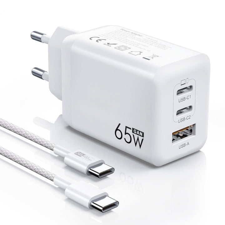 USB C Ladegerät 65W 3-Port,USB-C Netzteil Charger PPS 60W Schnellladegerät PD Ladestecker, kompatibe