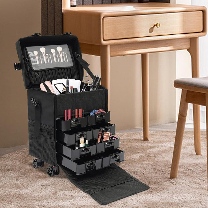 Make up Koffer, Schwarz Kosmetikkoffer gross mit Aufbewahrungsschubladen, Multifunktional Kosmetik T