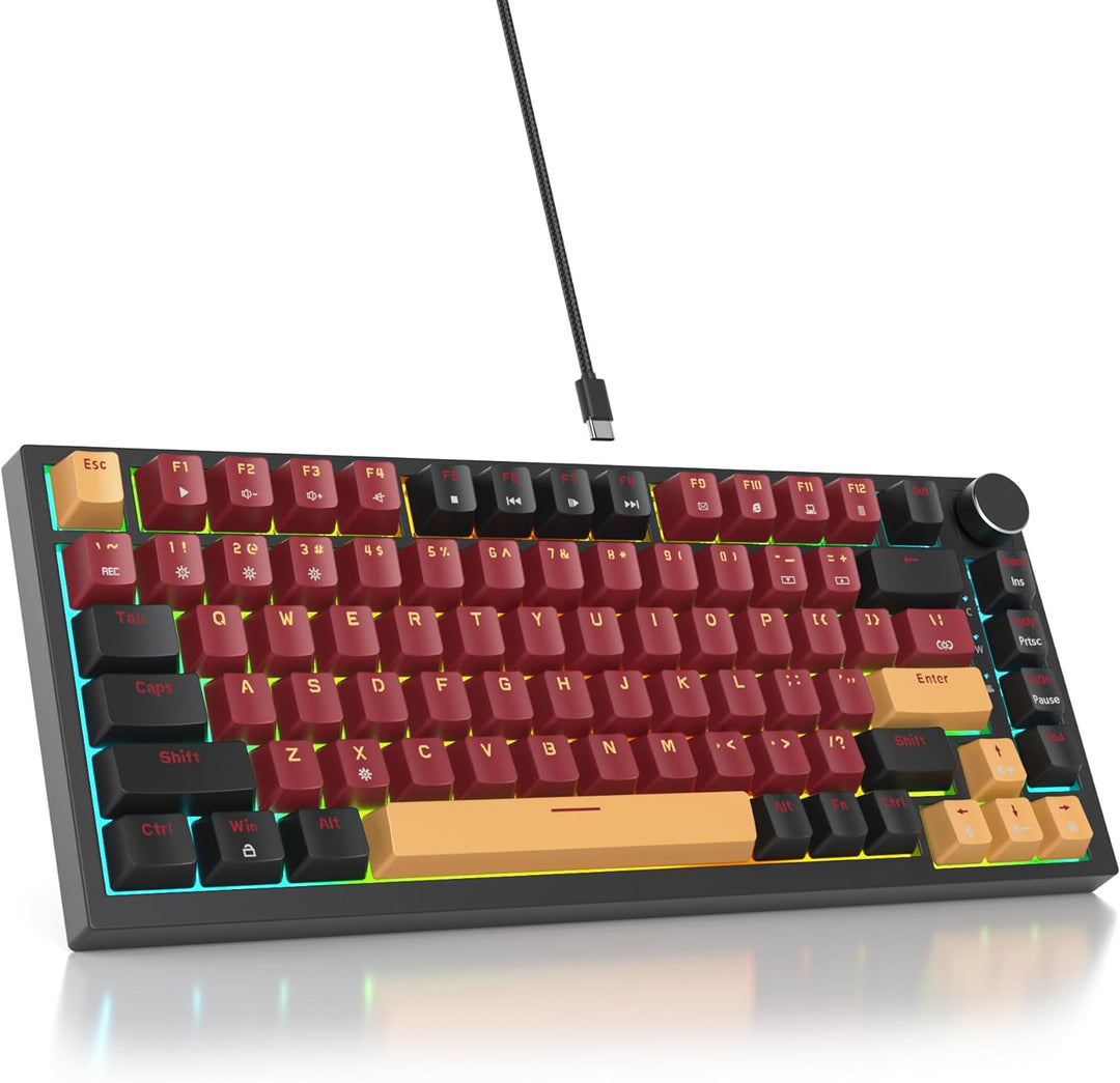 SOLIDEE 75% mechanische Gaming-Tastatur,hot-swap-fähige Tastatur mit rote Schalter,RGB-Hintergrundbe