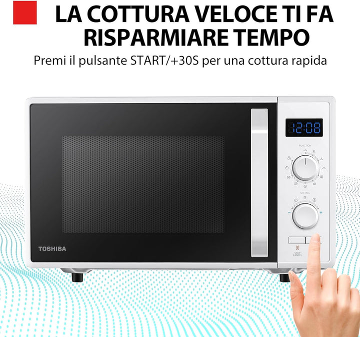Toshiba MW2-AG23P(WH) 3-in-1 Mikrowelle mit Grill 1050 W, kombiniertes Kochen, 23 l, Drehteller mit