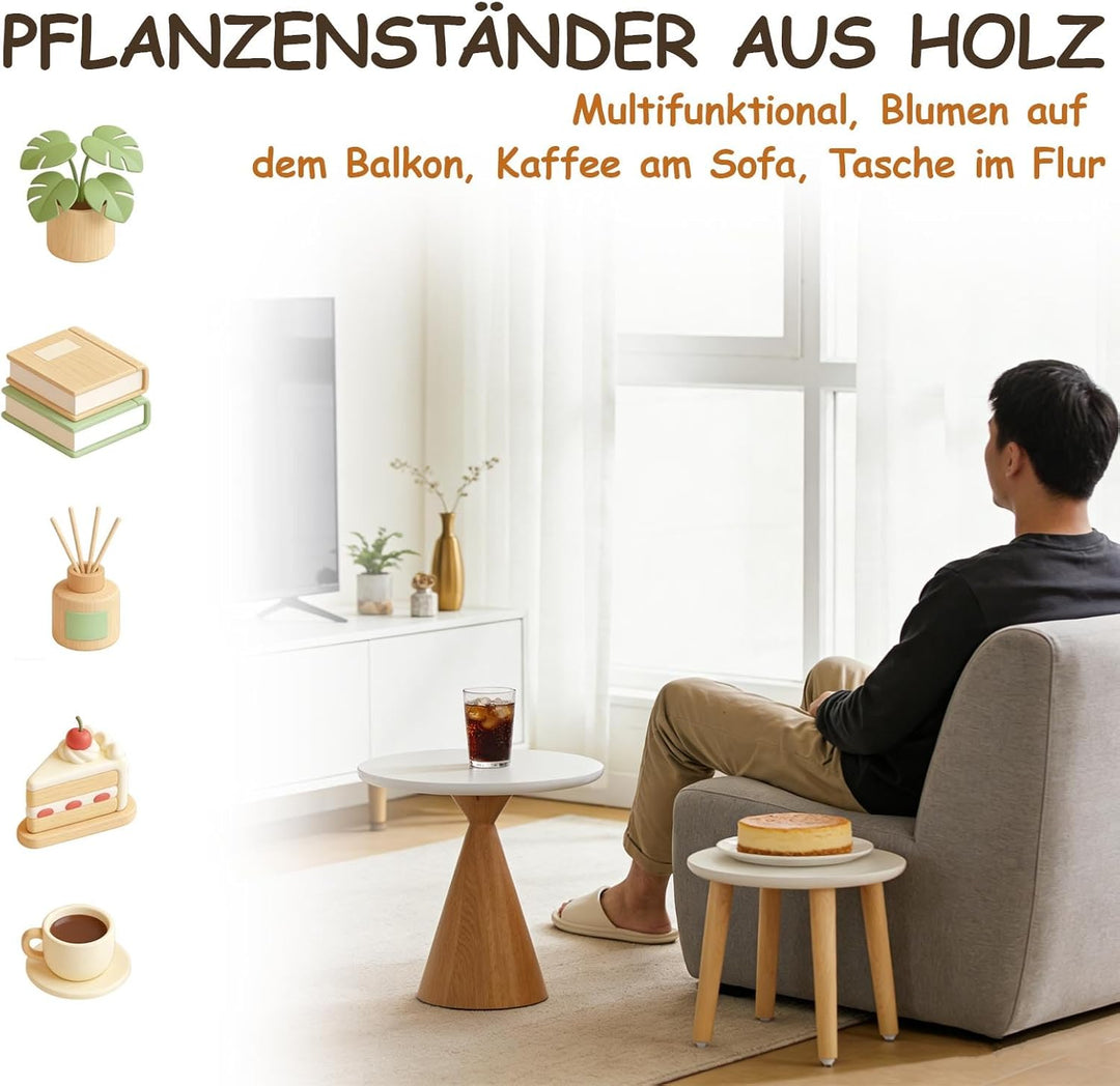 Pflanzenständer aus Holz, 28 x 22 cm Rund Blumenständer, Plant Bench, Belastung Blumenhocker mit 3 F
