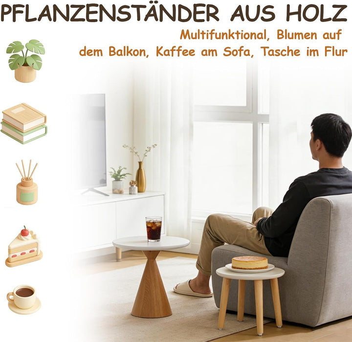 Pflanzenständer aus Holz, 28 x 22 cm Rund Blumenständer, Plant Bench, Belastung Blumenhocker mit 3 F