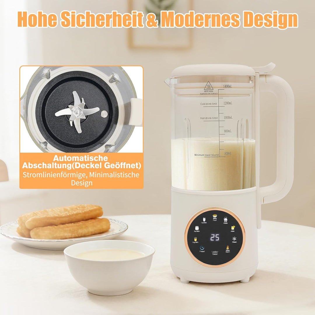 1400ml Pflanzenmilchbereiter Entsafter Nussmilchbereiter Nussmilch Maschine mit Touch-LED-Display, H