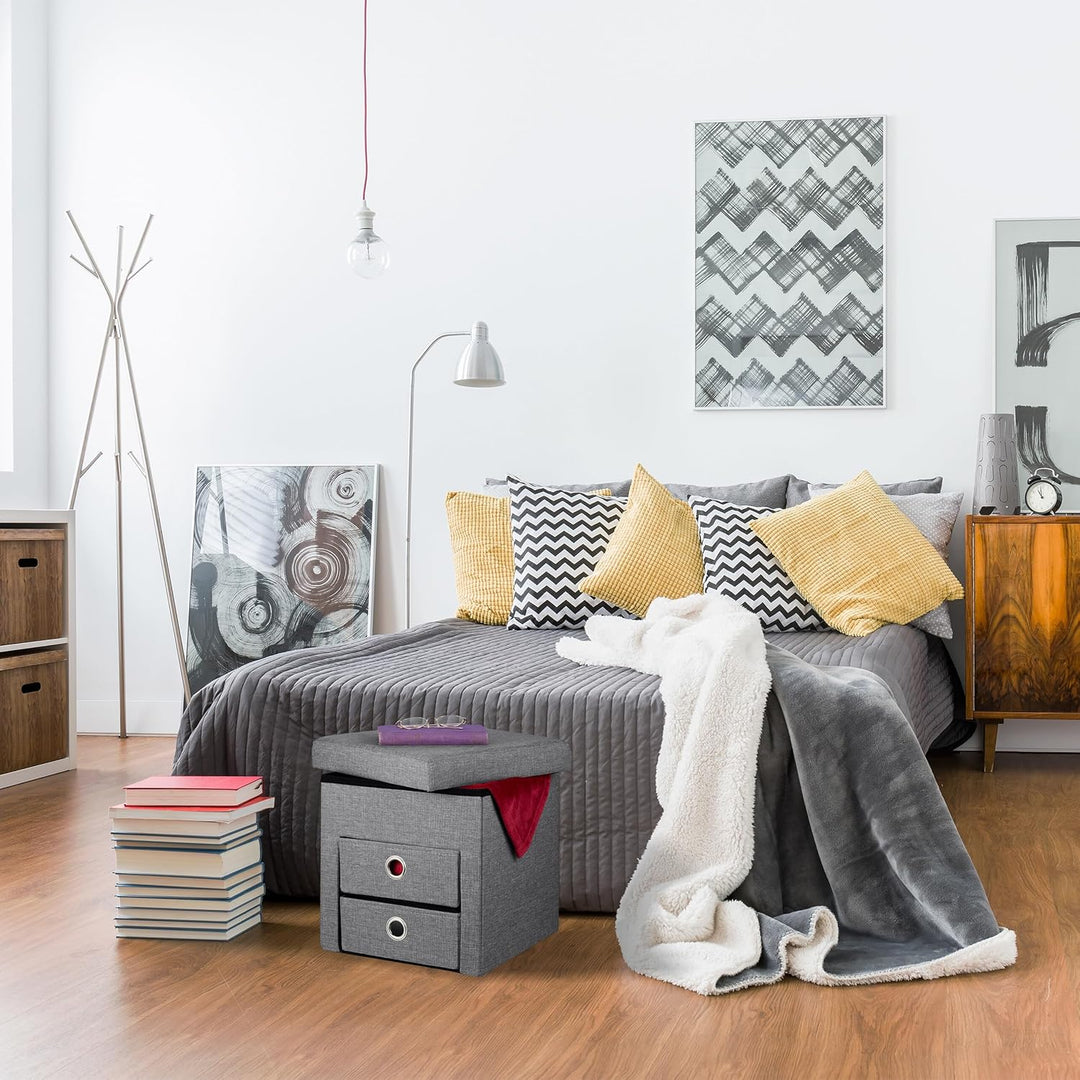 Relaxdays Sitzhocker mit Stauraum, 2 Schubladen, Griffe, faltbar, gepolstert, Hocker HBT: 39 x 37 x
