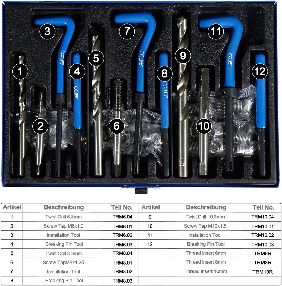CCLIFE 88tlg Gewinde Reparatur Satz Gewindereparatur M6,M8,M10 Gewindehüls Einsätze, 88tlg