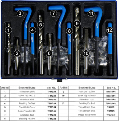 CCLIFE 88tlg Gewinde Reparatur Satz Gewindereparatur M6,M8,M10 Gewindehüls Einsätze, 88tlg